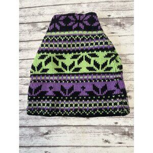 Vintage Smiley Wool Knit  Hat Made in USA Geo Geometric Print Green Purple